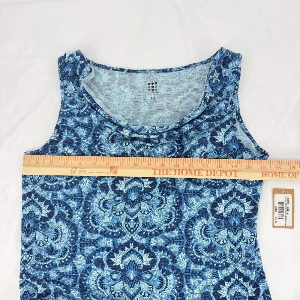 Title Nine Sz M Sleeveless Breeze Blue Dress Cowl Neck Floral Stretch Jersey - Picture 6 of 6